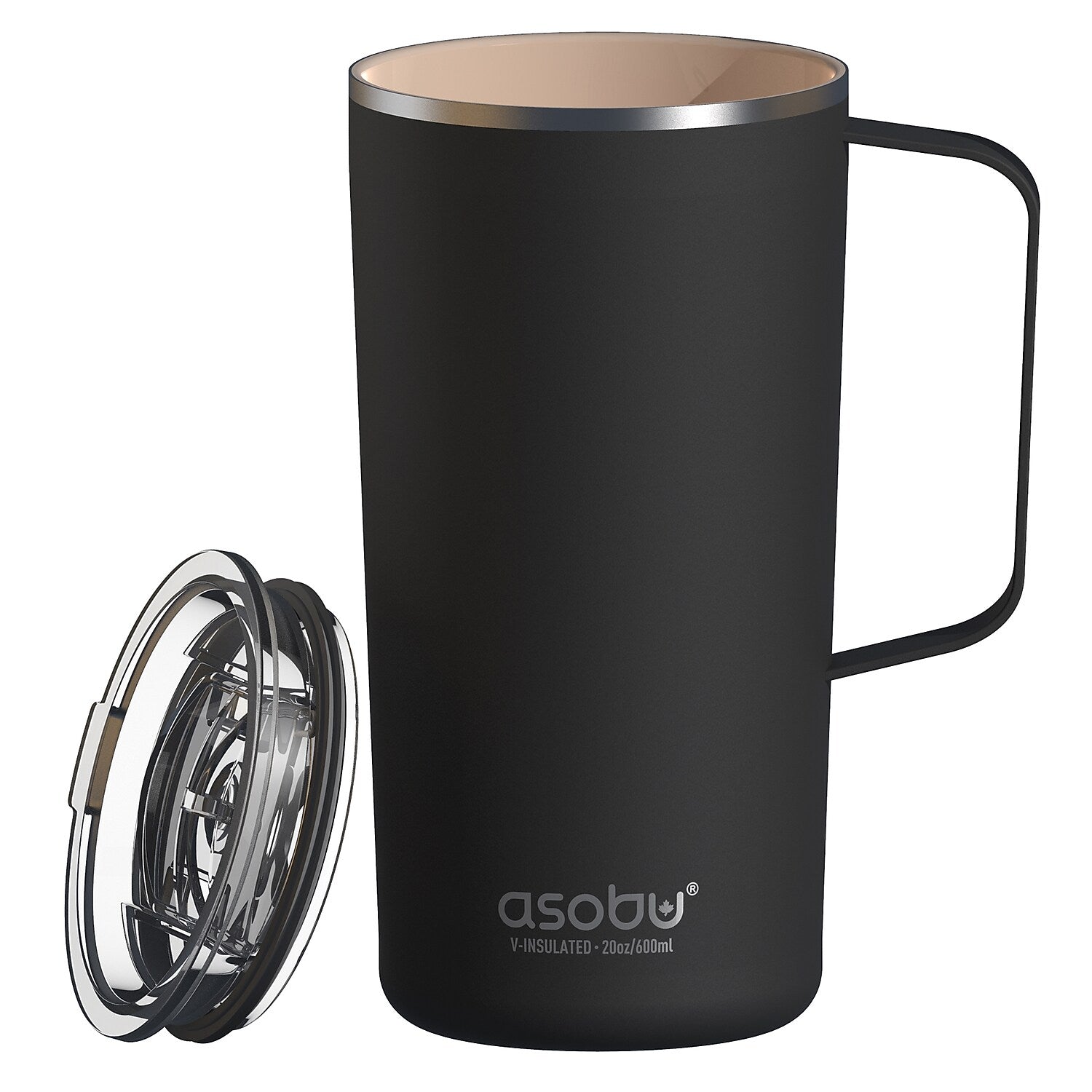 ASOBU Stainless Steel Double Wall Insulated Travel Mug, 20 oz., Black (ADNANASM90BK)