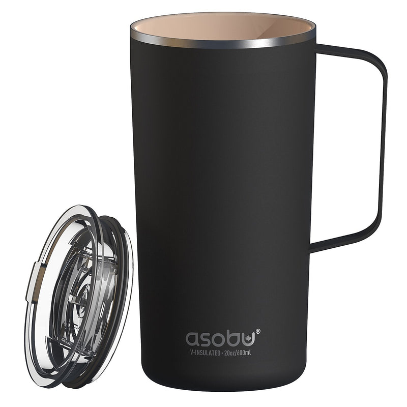 ASOBU Stainless Steel Double Wall Insulated Travel Mug, 20 oz., Black (ADNANASM90BK)