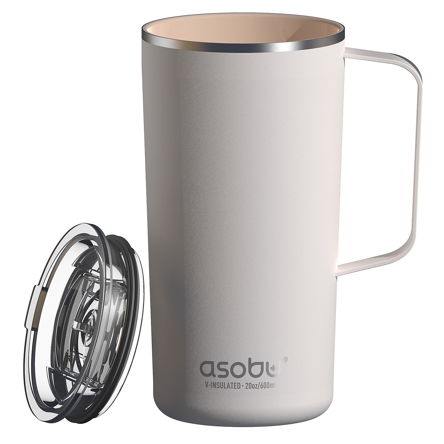 ASOBU Stainless Steel Double Wall Insulated Travel Mug, 20 oz., White (ADNANASM90W)