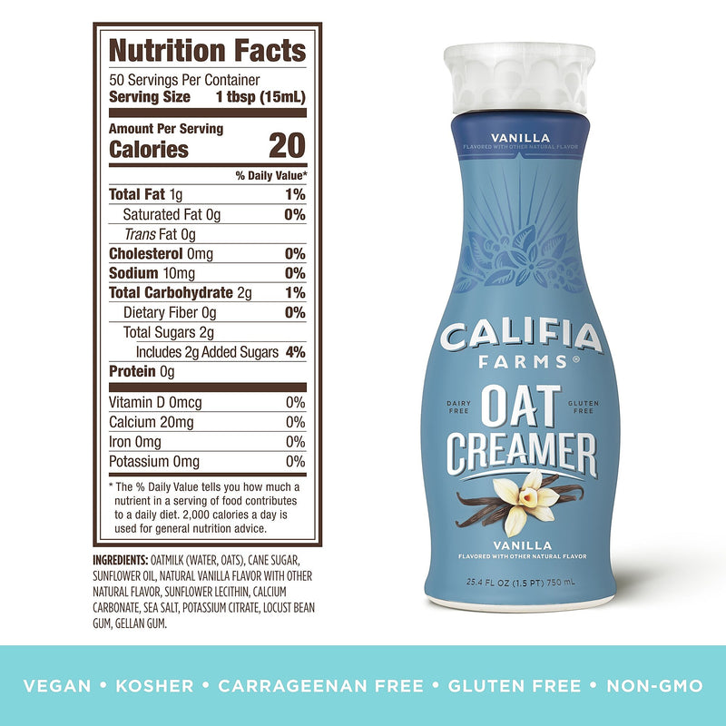Califia Farms Vanilla Oat Milk Liquid Creamer, 25.4 oz., 2/Pack (600-00278)