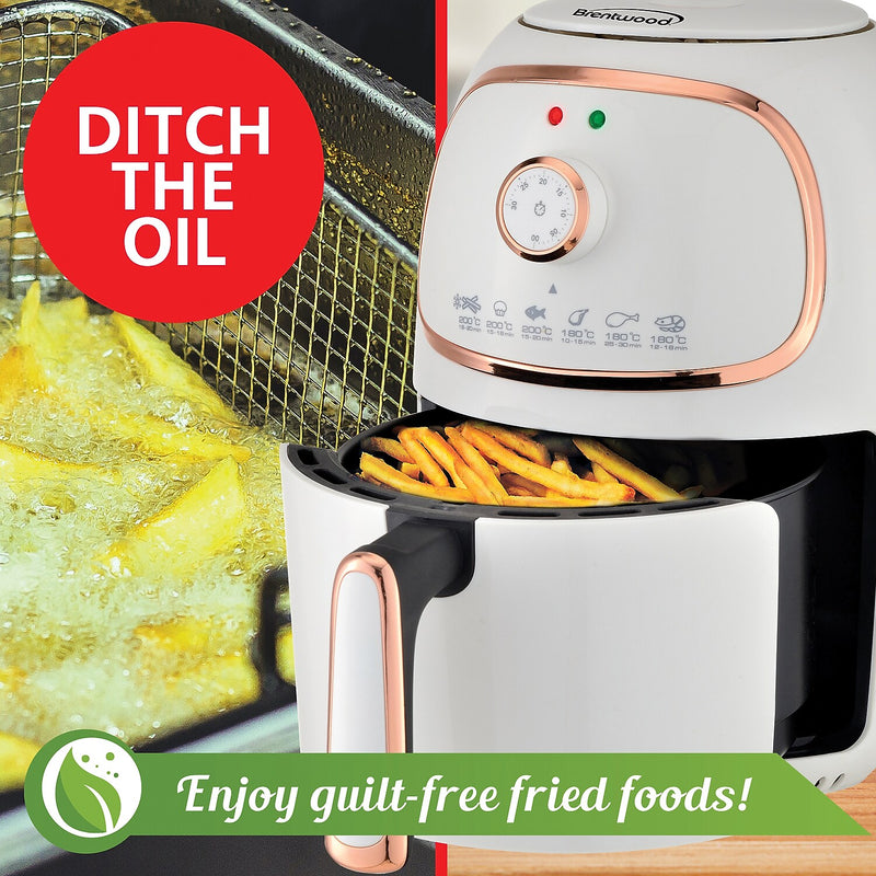 Brentwood 2-Qt. 1,200-Watt Electric Air Fryer with Timer and Temperature Control (White), (AF-202W)