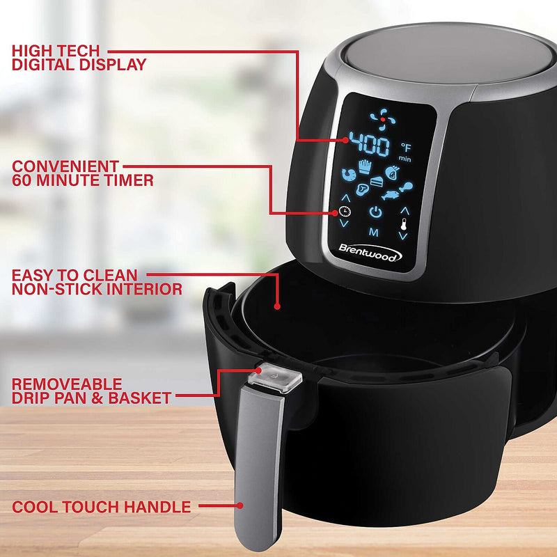 Brentwood 4-Qt. 1,400-Watt Electric Digital Air Fryer, (AF-400DBK)