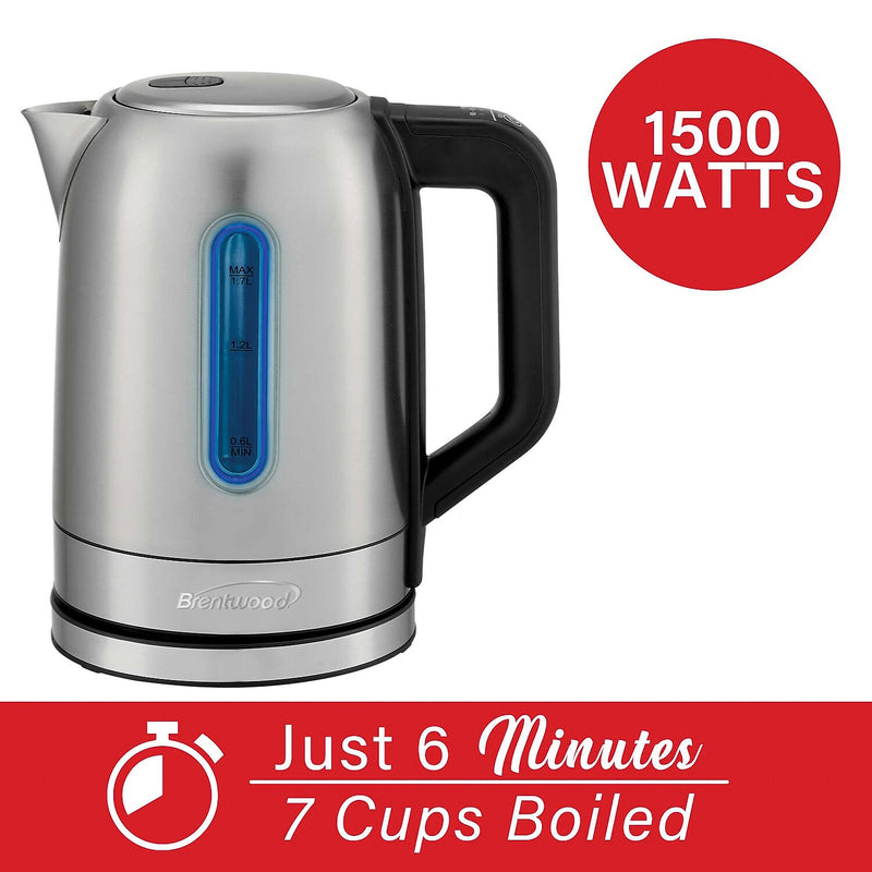 Brentwood Cordless Digital Stainless Steel Kettle with 5 Temperature Presets & Swivel Base, 1.79-Qt., (KT-1796DS)