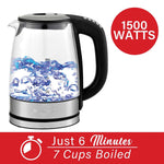 Brentwood Stainless Steel Cordless Glass Electric Kettle, 7-Cups (KT-1982DBK)