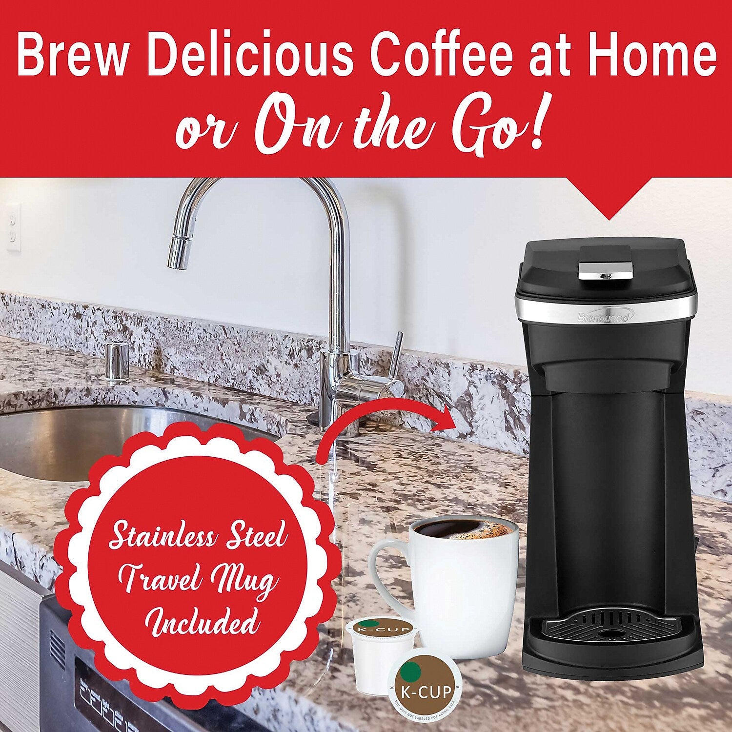 Brentwood Single-Serve Coffee Maker, Black (TS-1101BK)
