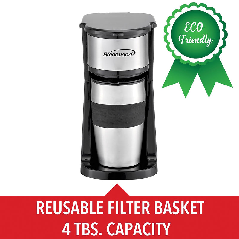 Brentwood Portable Single-Serve Coffee Maker with 14-Oz. Travel Mug, Black (TS-113BK)