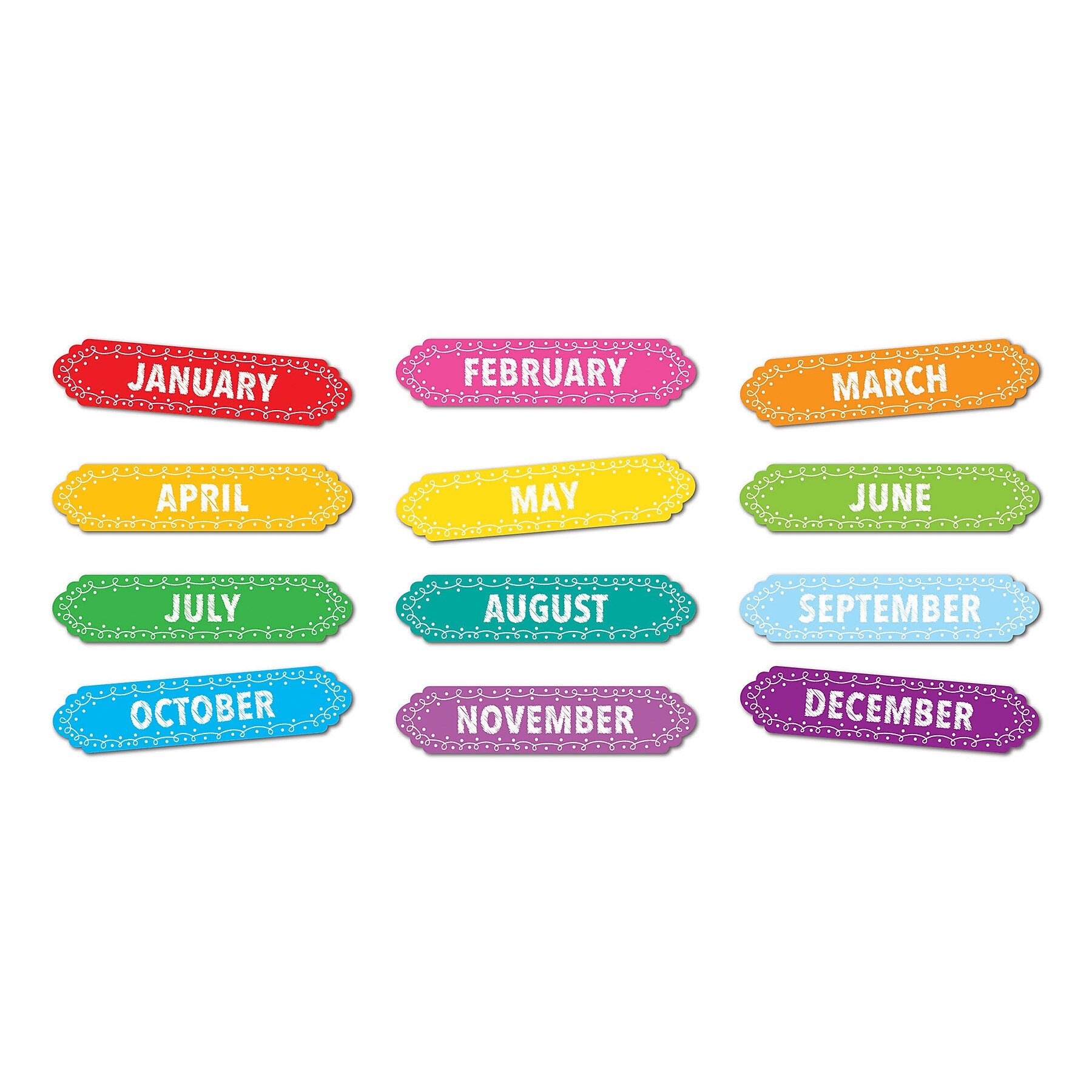 Ashley Productions Magnetic Die-Cut Timesavers & Labels, Months of the Year, Chalk Loops, 12 Per Pack, 3 Packs