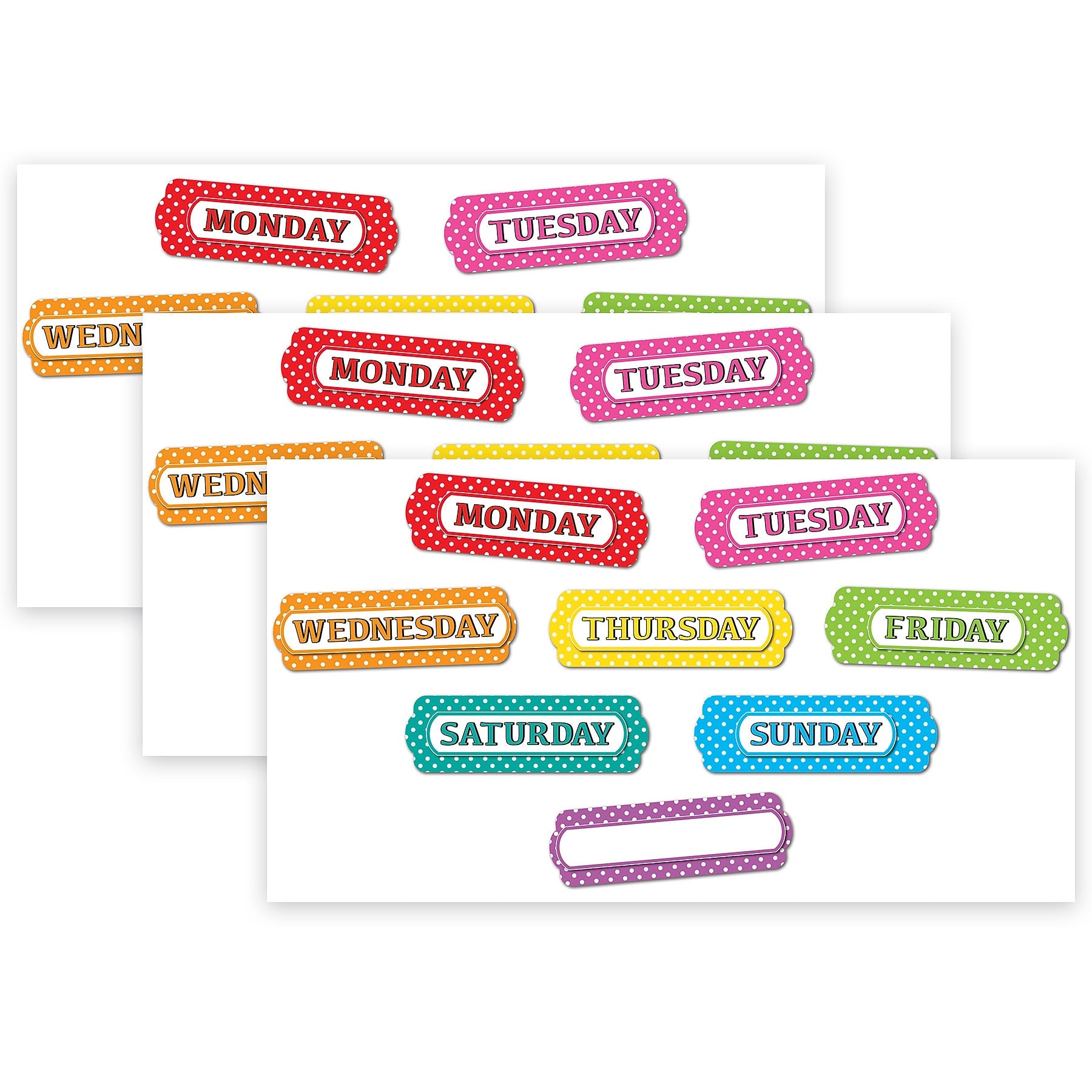 Ashley Productions Magnetic Die-Cut Timesavers & Labels, Days of the Week, Assorted Colors, 8 Per Pack, 3 Packs