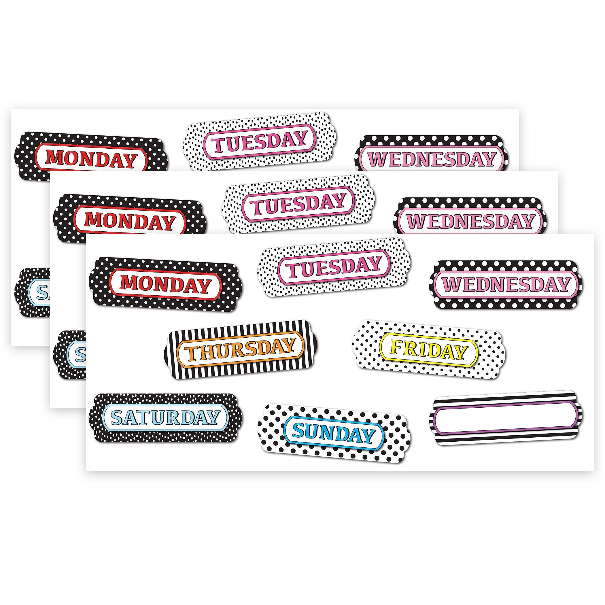 Ashley Productions Magnetic Die-Cut Timesavers & Labels, Days of the Week, Assorted Patterns, 8 Per Pack, 3 Packs