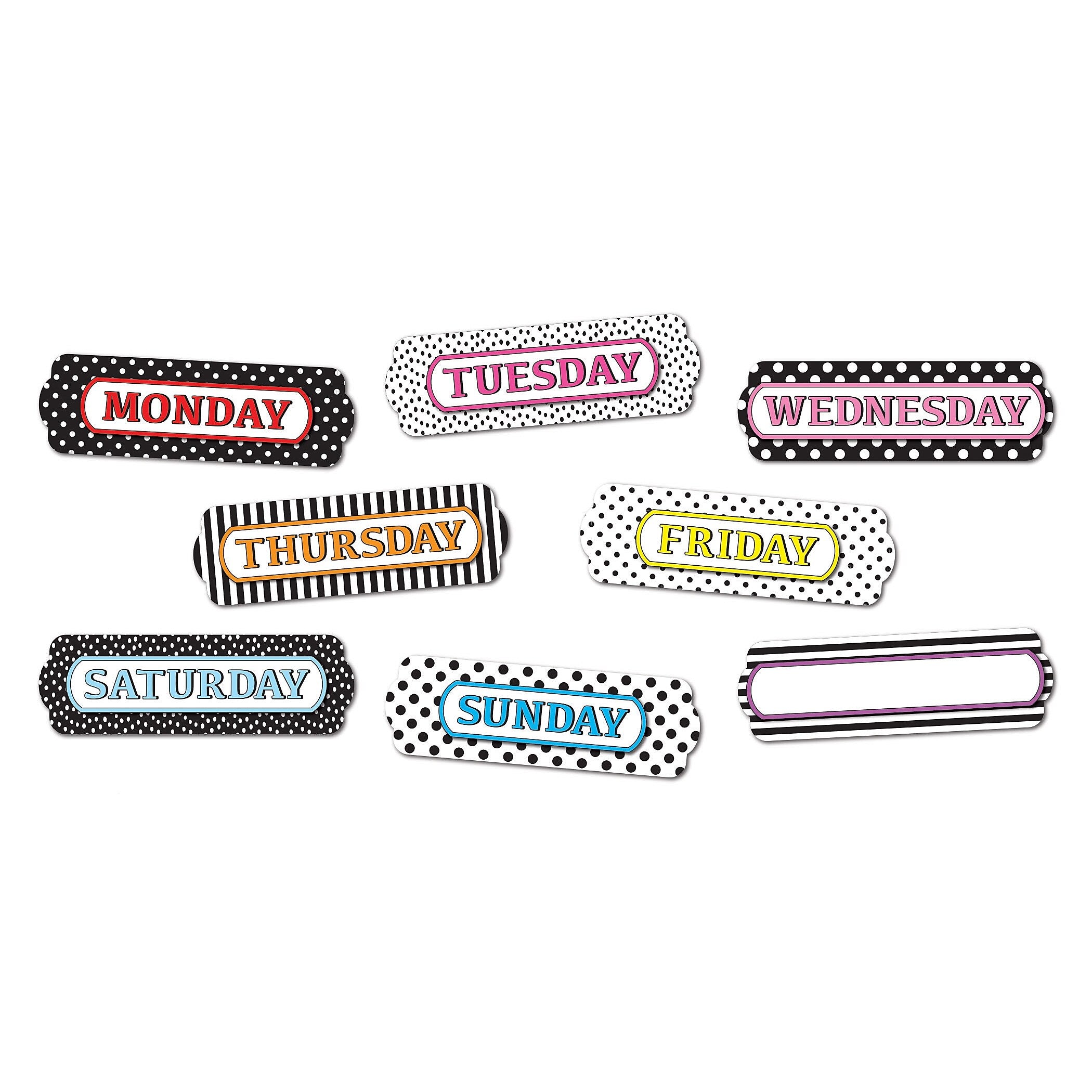 Ashley Productions Magnetic Die-Cut Timesavers & Labels, Days of the Week, Assorted Patterns, 8 Per Pack, 3 Packs