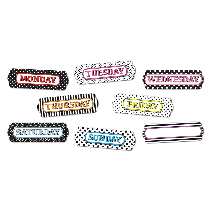 Ashley Productions Magnetic Die-Cut Timesavers & Labels, Days of the Week, Assorted Patterns, 8 Per Pack, 3 Packs
