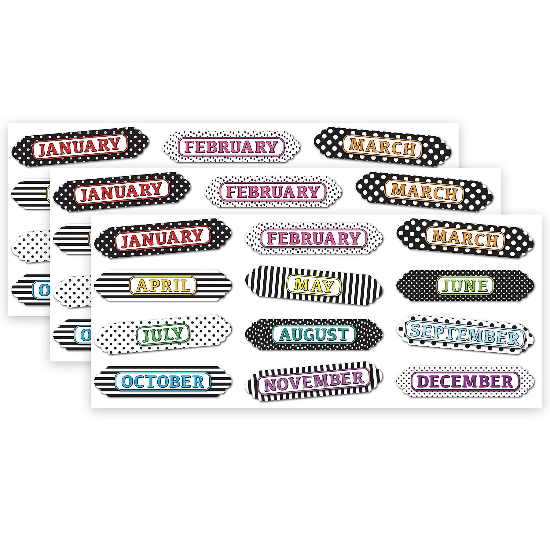 Ashley Productions Magnetic Die-Cut Timesavers & Labels, Months of the Year, Assorted Patterns, 12 Per Pack, 3 Packs
