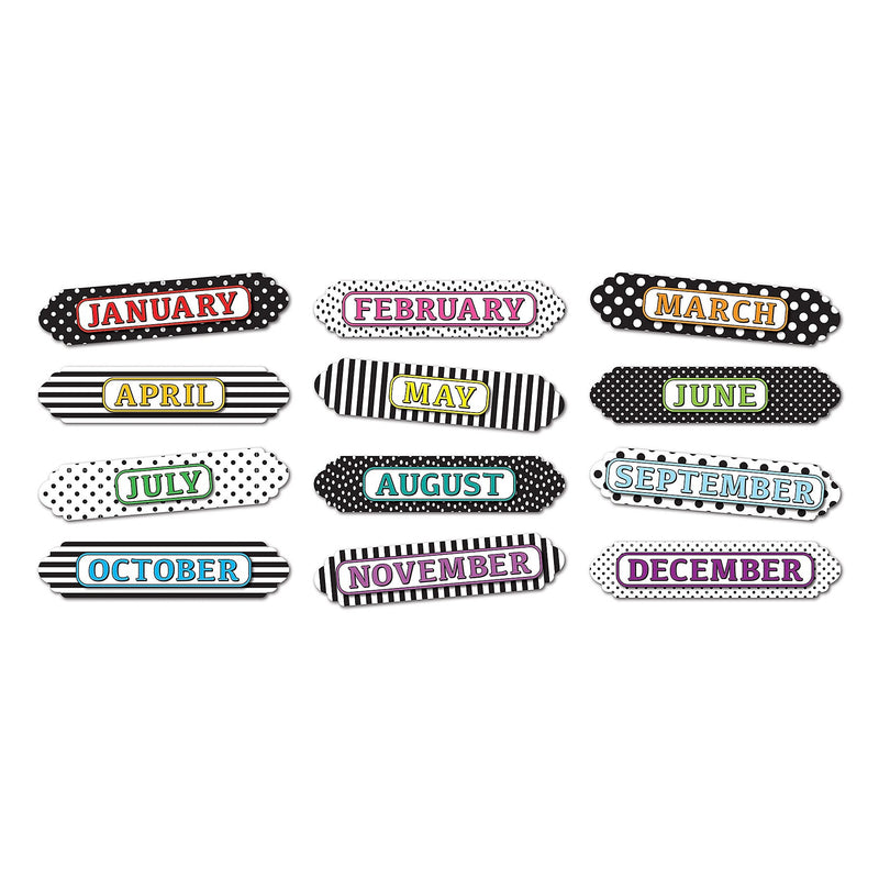 Ashley Productions Magnetic Die-Cut Timesavers & Labels, Months of the Year, Assorted Patterns, 12 Per Pack, 3 Packs