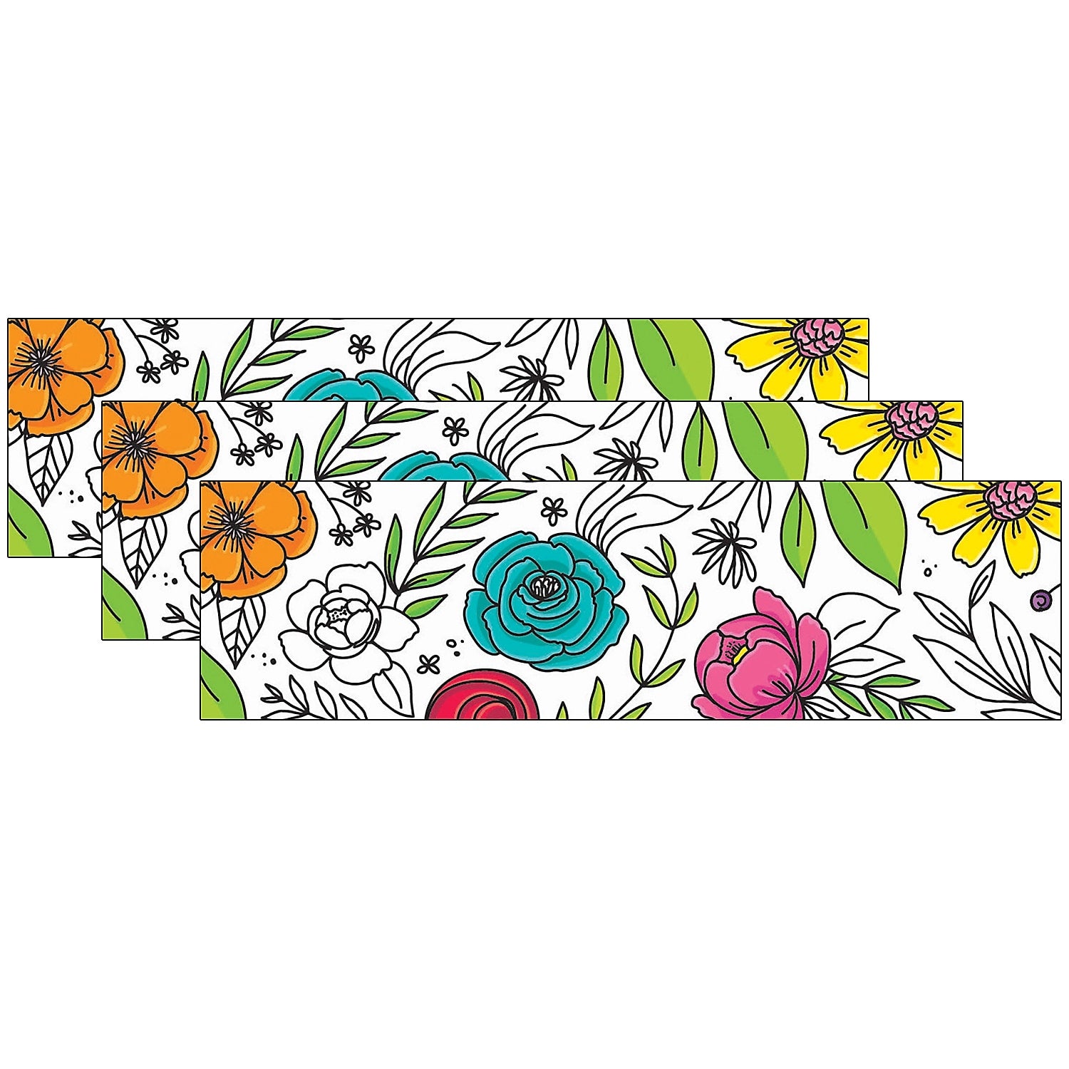 Creative Teaching Press Bright Blooms EZ Borders/Trim, 3" x 2', Doodly Blooms, 24/Pack, 3 Packs/Bundle (CTP10672-3)