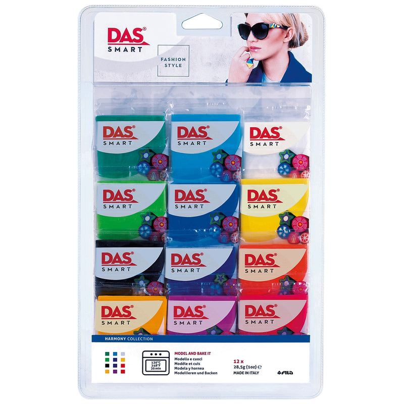 DAS Smart Modeling Clay Oven Hardening Polymer, Harmonic Set, Assorted Colors, 12/Pack (DASF321800)