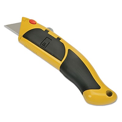 AbilityOne Utility Knife With Cushion Grip Handle, 2pt Blade, Yellow/Black