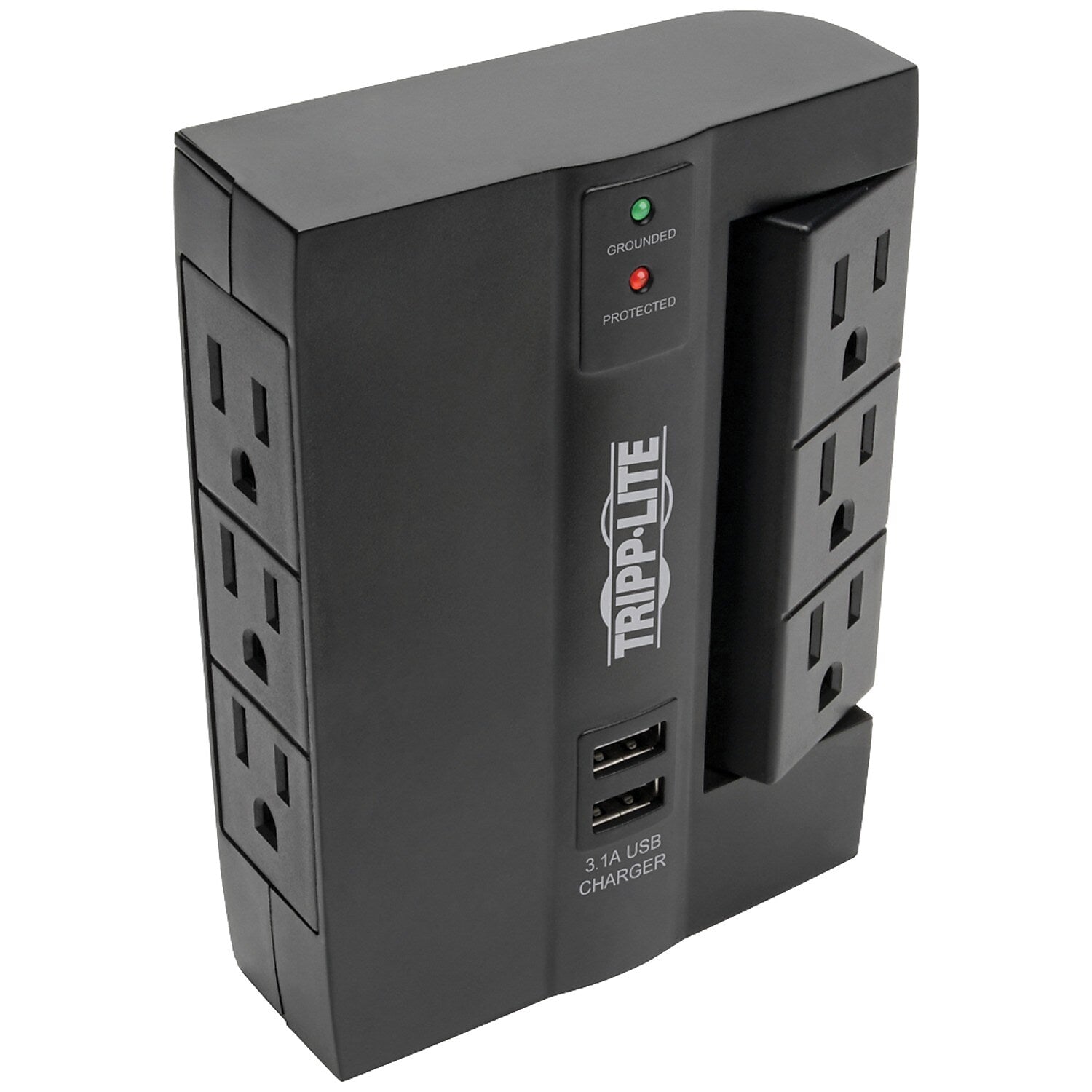 Tripp Lite Protect It! 6-Outlet 2-USB Port Surge Protector with 3 Rotatable Outlets, Black (SWIVEL6USB)