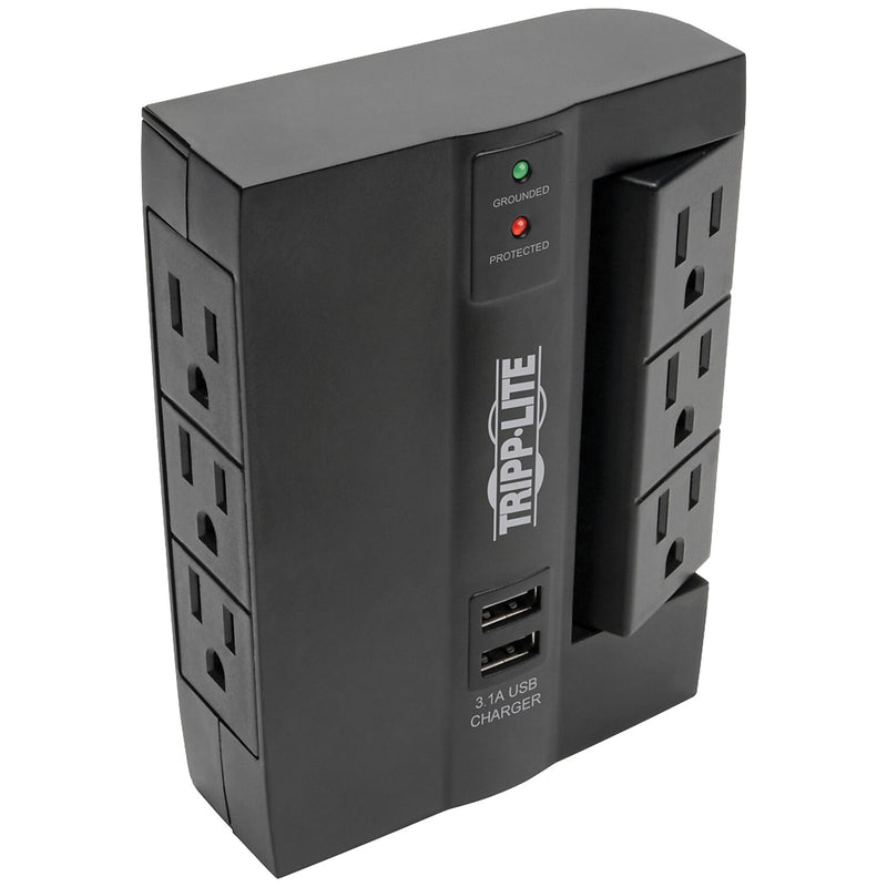Tripp Lite Protect It! 6-Outlet 2-USB Port Surge Protector with 3 Rotatable Outlets, Black (SWIVEL6USB)