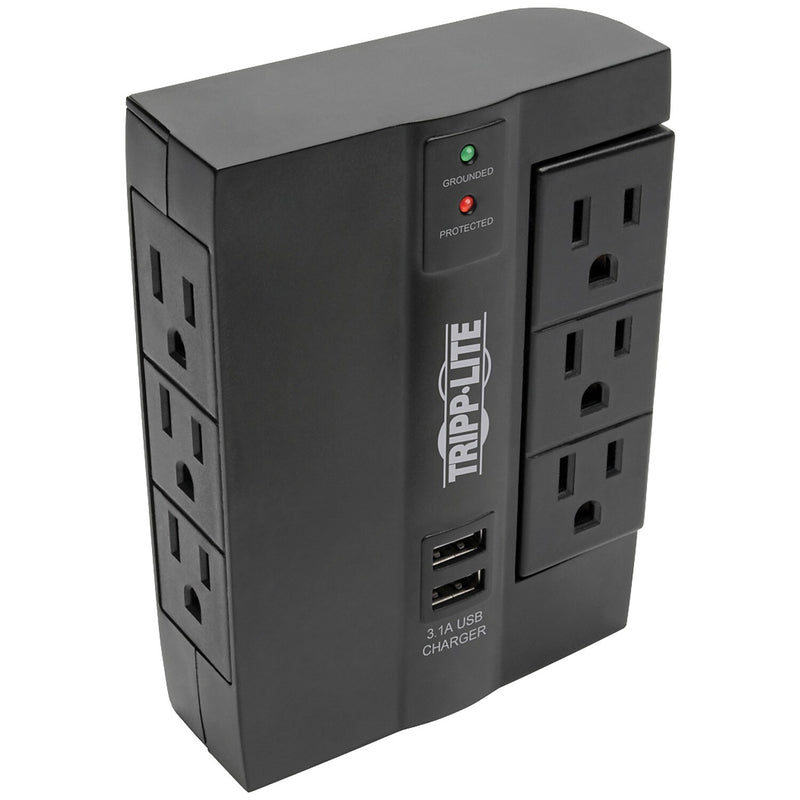 Tripp Lite Protect It! 6-Outlet 2-USB Port Surge Protector with 3 Rotatable Outlets, Black (SWIVEL6USB)