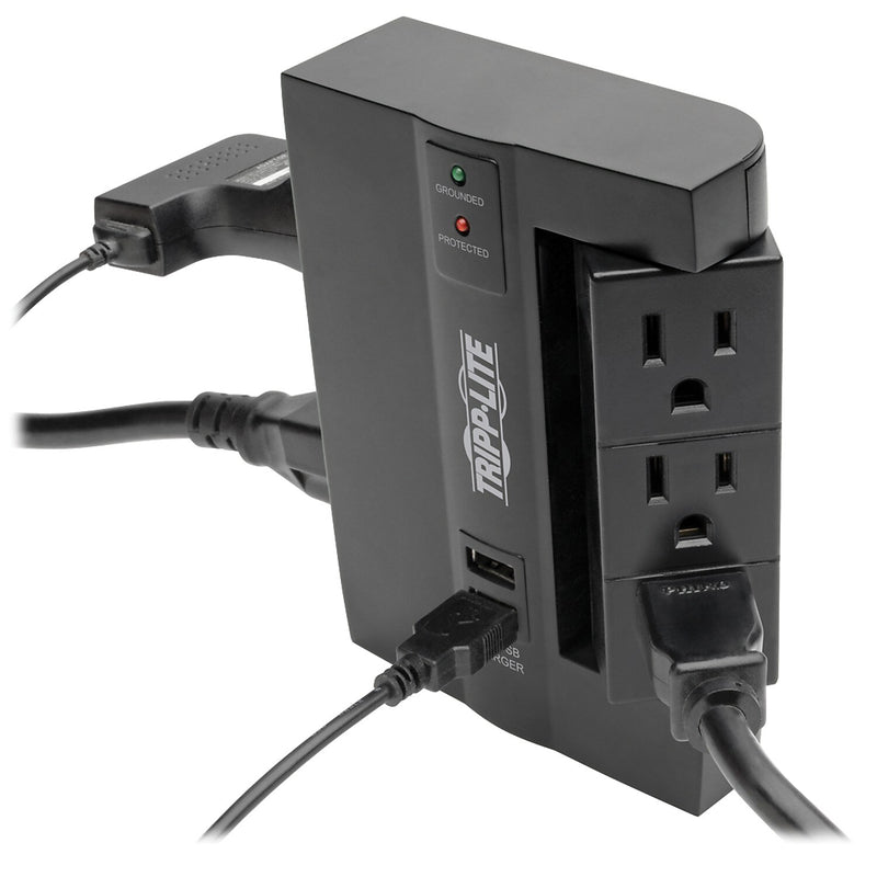 Tripp Lite Protect It! 6-Outlet 2-USB Port Surge Protector with 3 Rotatable Outlets, Black (SWIVEL6USB)
