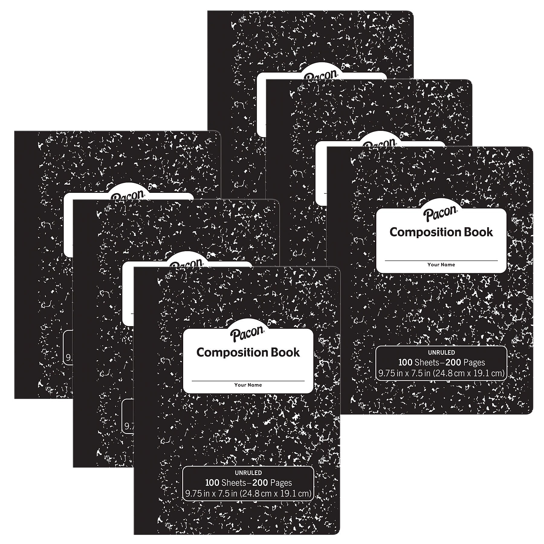 Pacon Composition Notebook, 9.75" x 7.5", 100 Sheets, Black, 6/Bundle (PACMMK37145-6)