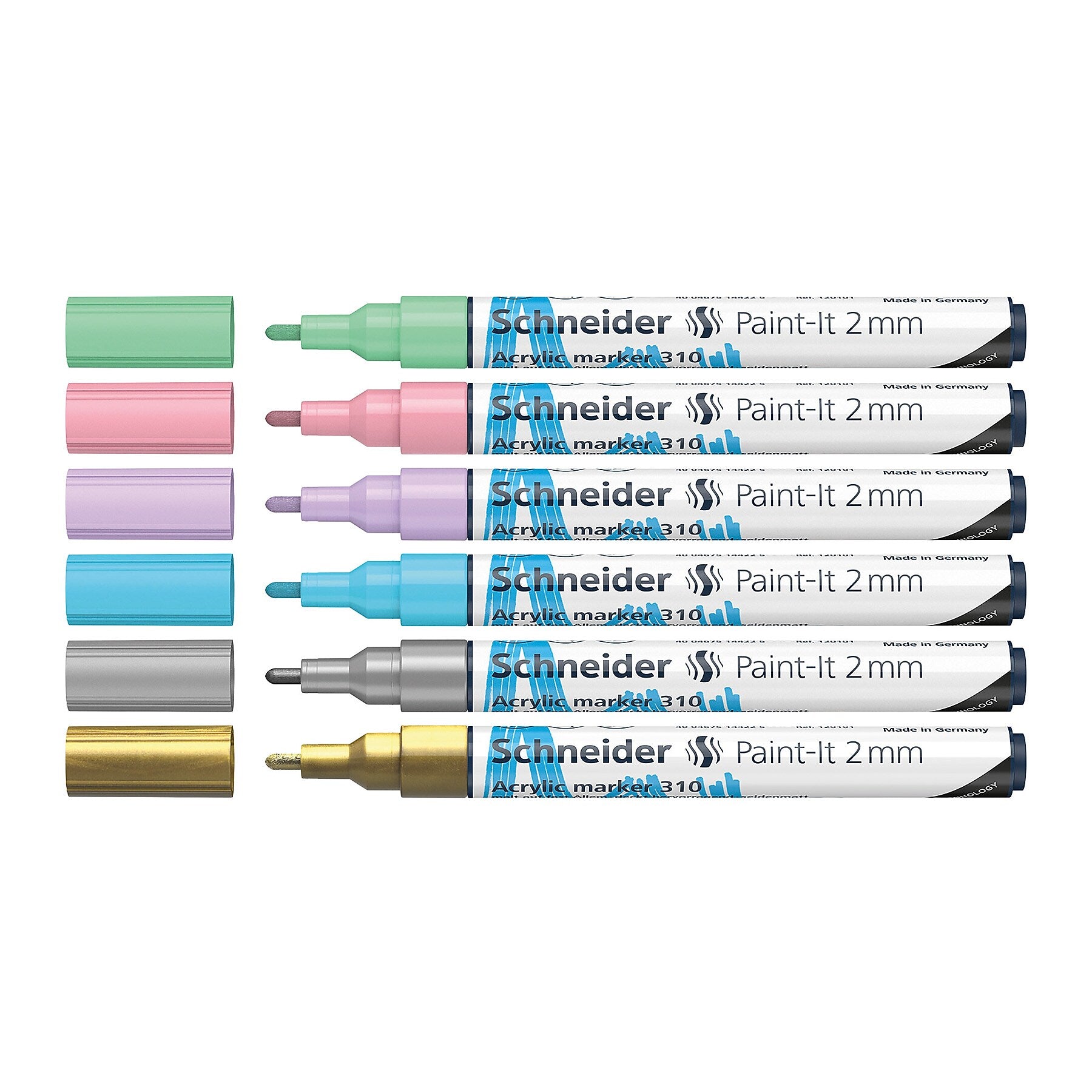 Schneider Paint-It 310 Acrylic Markers, 2 mm Bullet Tip, Assorted Colors, 6/Pack (PSY120196)