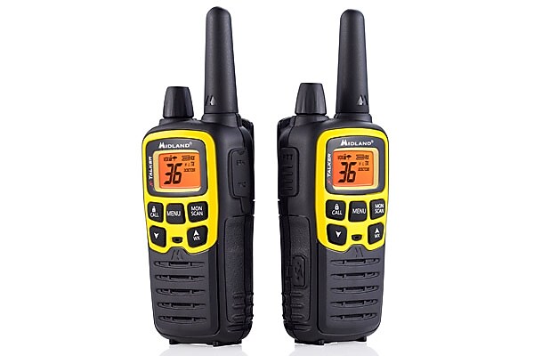 MIDLAND RADIO X-Talker Weather Alert Two Way Radio, Black/Yellow, 2/Pack (T61VP3)