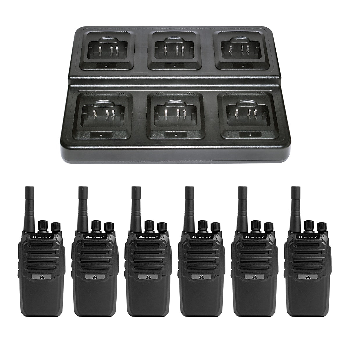 MIDLAND RADIO BR200 Two Way Radio with Multi Charger, Black, 6/Pack (BR200X6BGC)