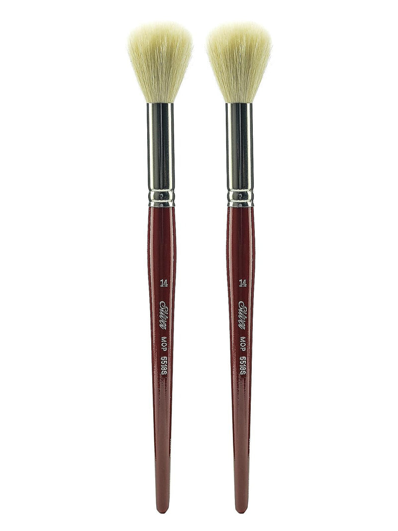 Silver Brush White Round/Oval Mop Brushes, 14 Round mop, Pack of 2 (PK2-5518S-14)