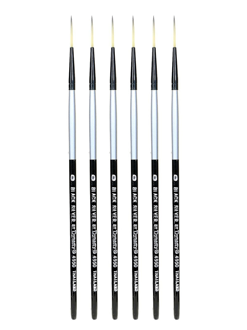 Dynasty Black Silver Long Liner Short Handle 0, Pack of 6 (PK6-32818)