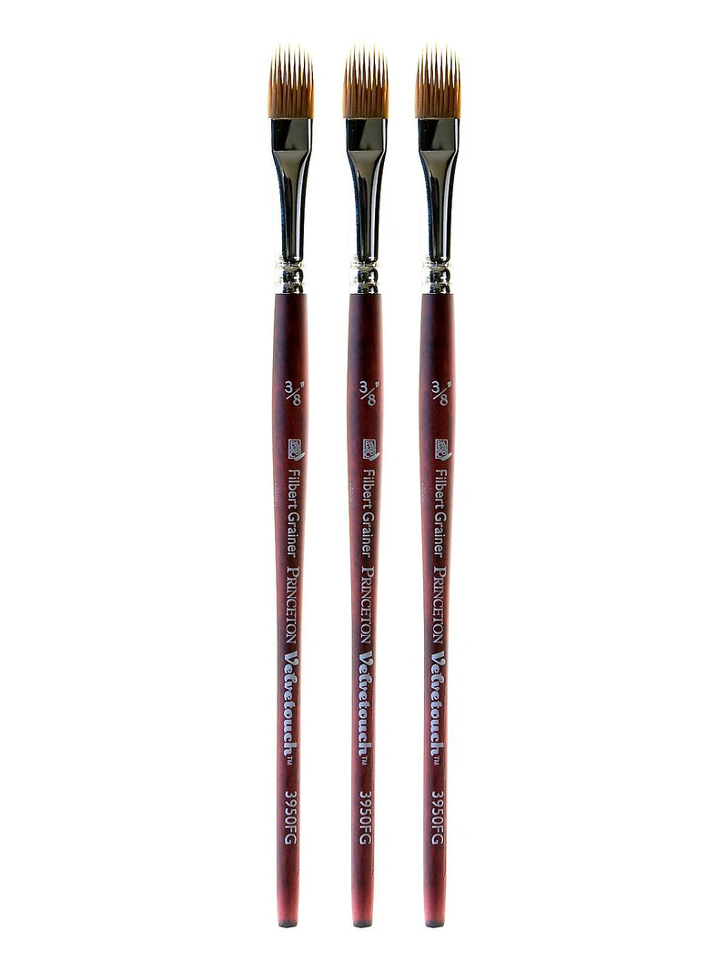 Princeton Velvetouch Mixed Media Brushes, 037 Filbert grainer, Pack of 3 (PK3-3950FG-037)