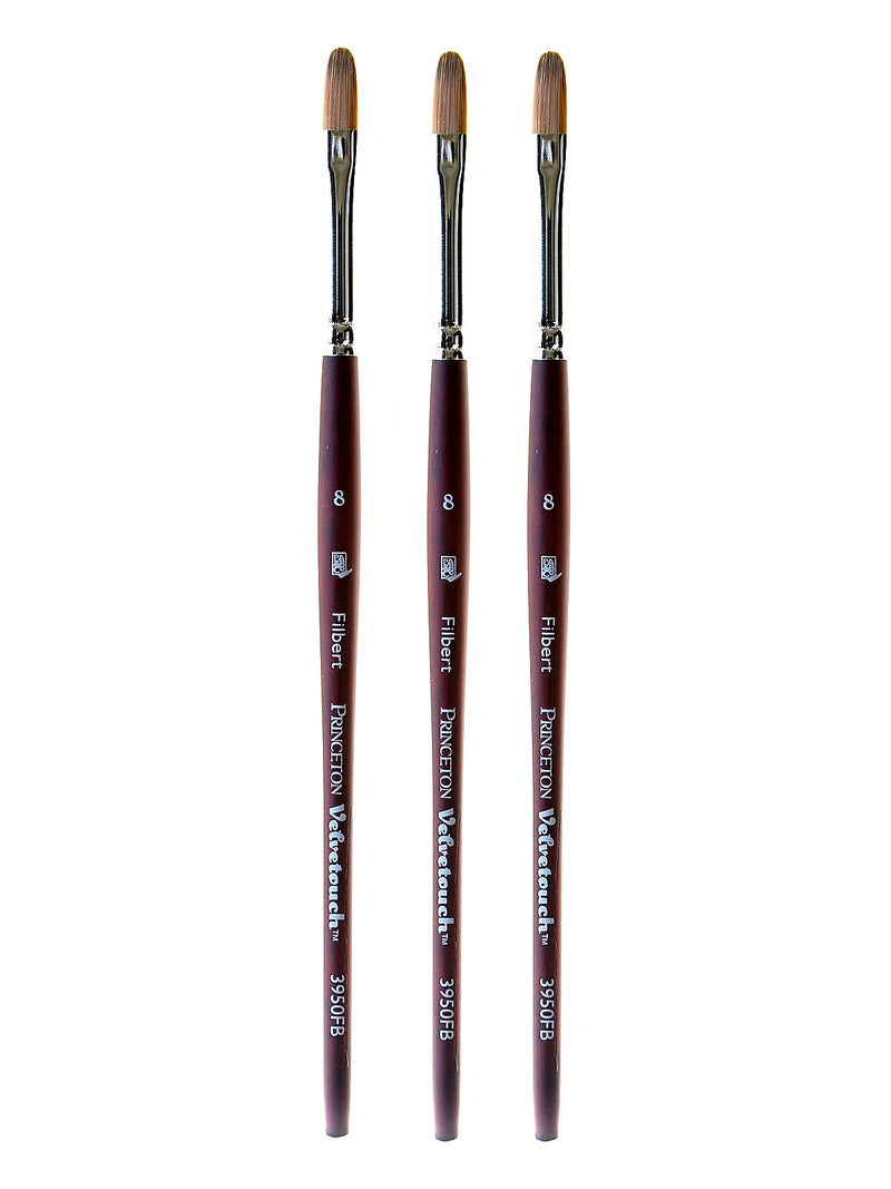 Princeton Velvetouch Mixed Media Brushes, 8 Filbert, Pack of 3 (PK3-3950FB-8)