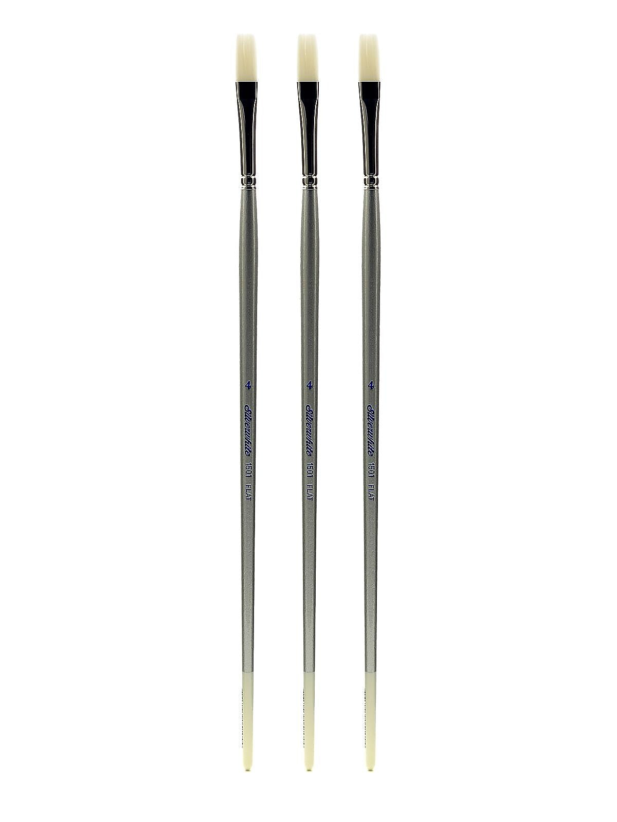 Silver Brush Silverwhite Series Synthetic Brushes, Long Handle 4 Flat, Pack of 3 (PK3-1501-4)