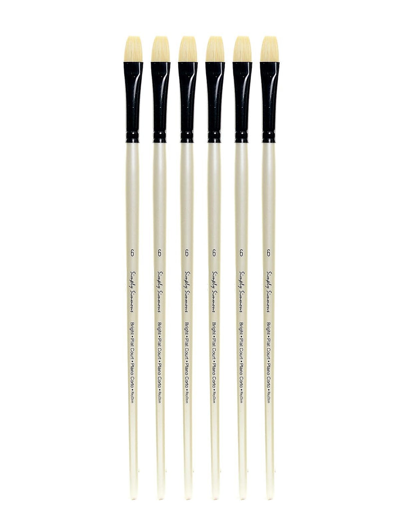Robert Simmons Simply Simmons Long Handle Brushes, 6 Bristle Bright, Pack of 6 (PK6-255141006)