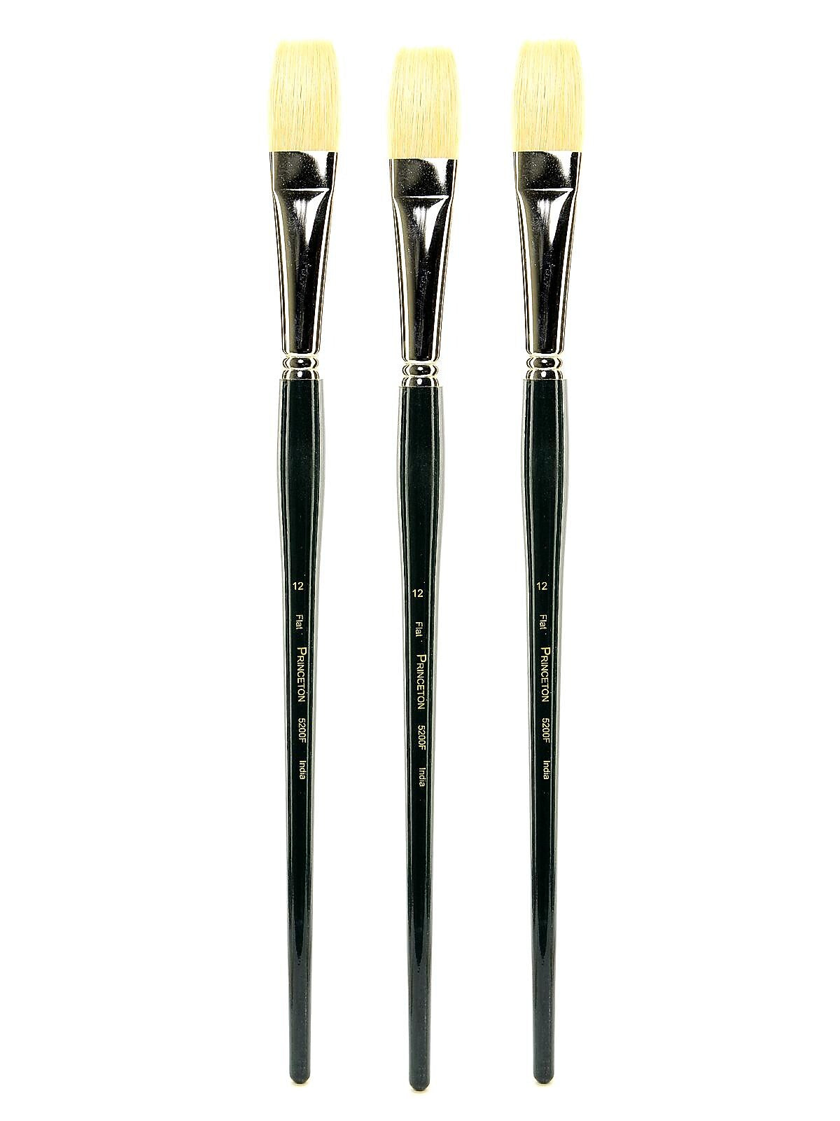 Princeton Series 5200 Ashely Better Interlocked Bristle Long Handle Brushes 12 flat [Pack of 3] (PK3-5200F-12)