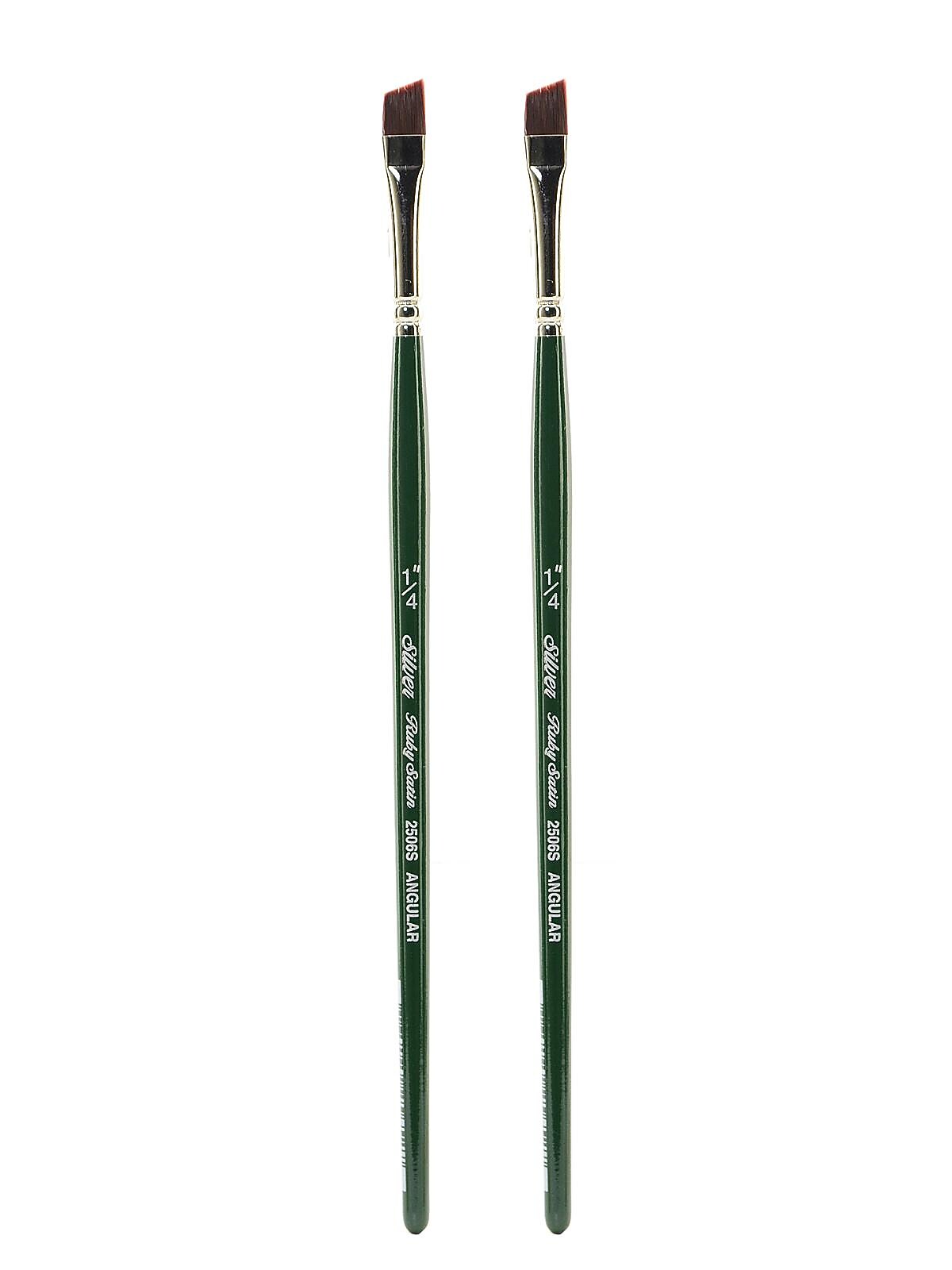 Silver Brush Ruby Satin Series Synthetic Brushes, Short Handle 1/4 in. Angular 2506S, Pack of 2 (PK2-2506S-1/4 in)