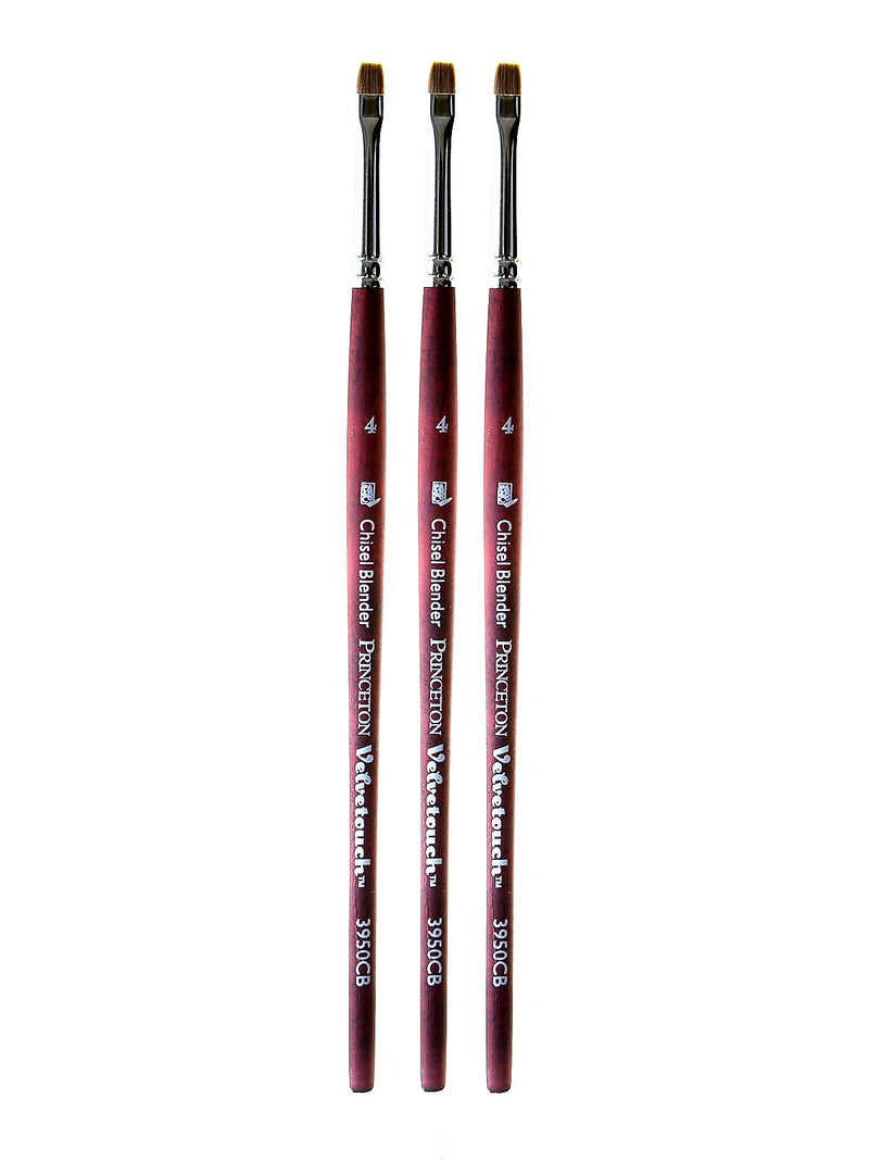 Princeton Velvetouch Mixed Media Brushes 4 chisel blender [Pack of 3] (PK3-3950CB-4)