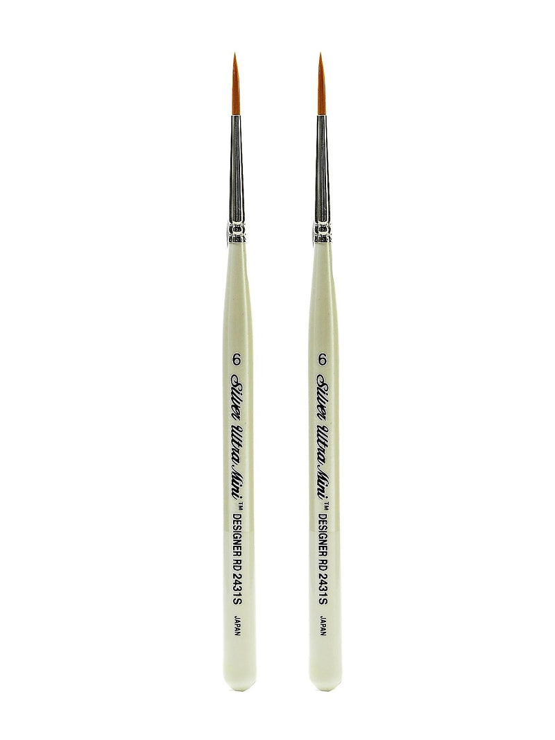 Silver Brush Ultra Mini Series Golden Taklon Brushes, 6 Designer Round, Pack of 2 (PK2-2431S-6)