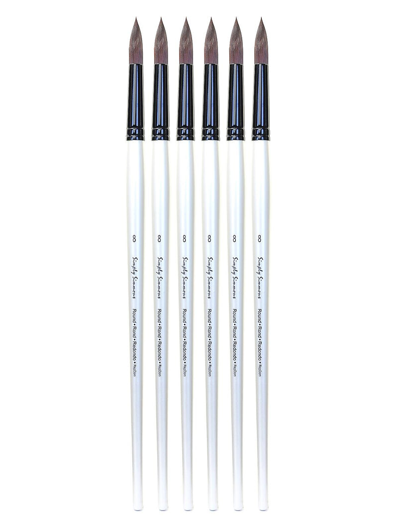 Robert Simmons Simply Simmons Extra Firm Filament Round Long Handle 8, Pack of 6 (PK6-255345008)