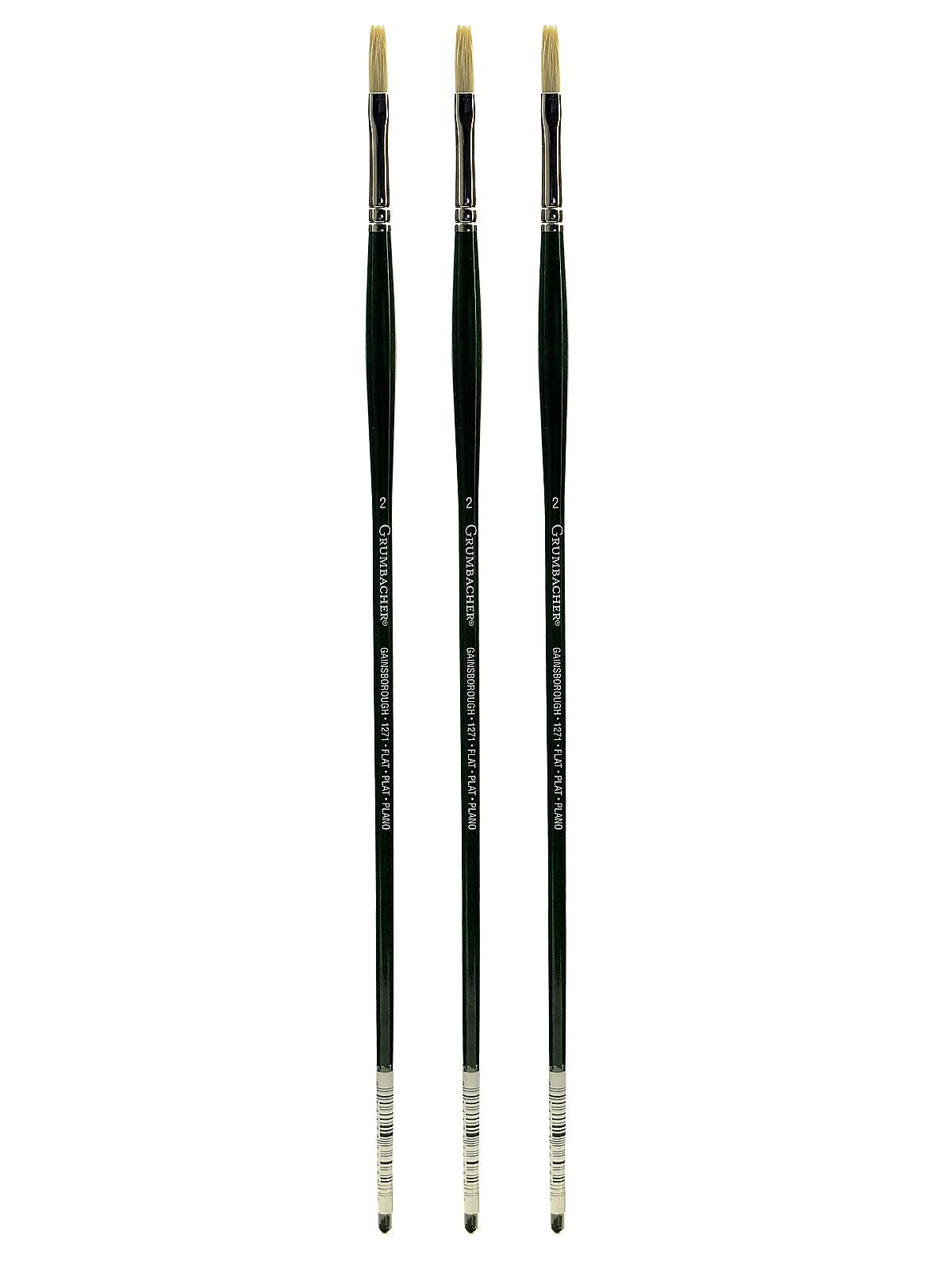 Grumbacher Gainsborough Oil and Acrylic Brushes 2 flat [Pack of 3] (PK3-1271F.2)