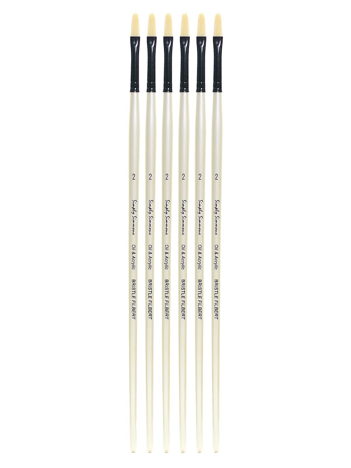 Robert Simmons Simply Simmons Long Handle Brushes, 2 Bristle Filbert, Pack of 6 (PK6-255142002)