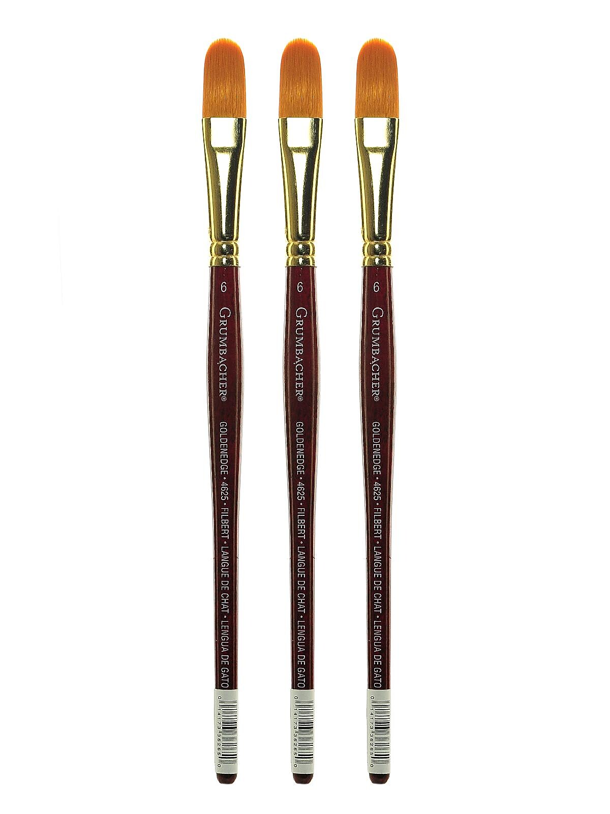 Grumbacher Goldenedge Watercolor Brushes, 6 Filbert, Pack of 3 (PK3-4625.6)