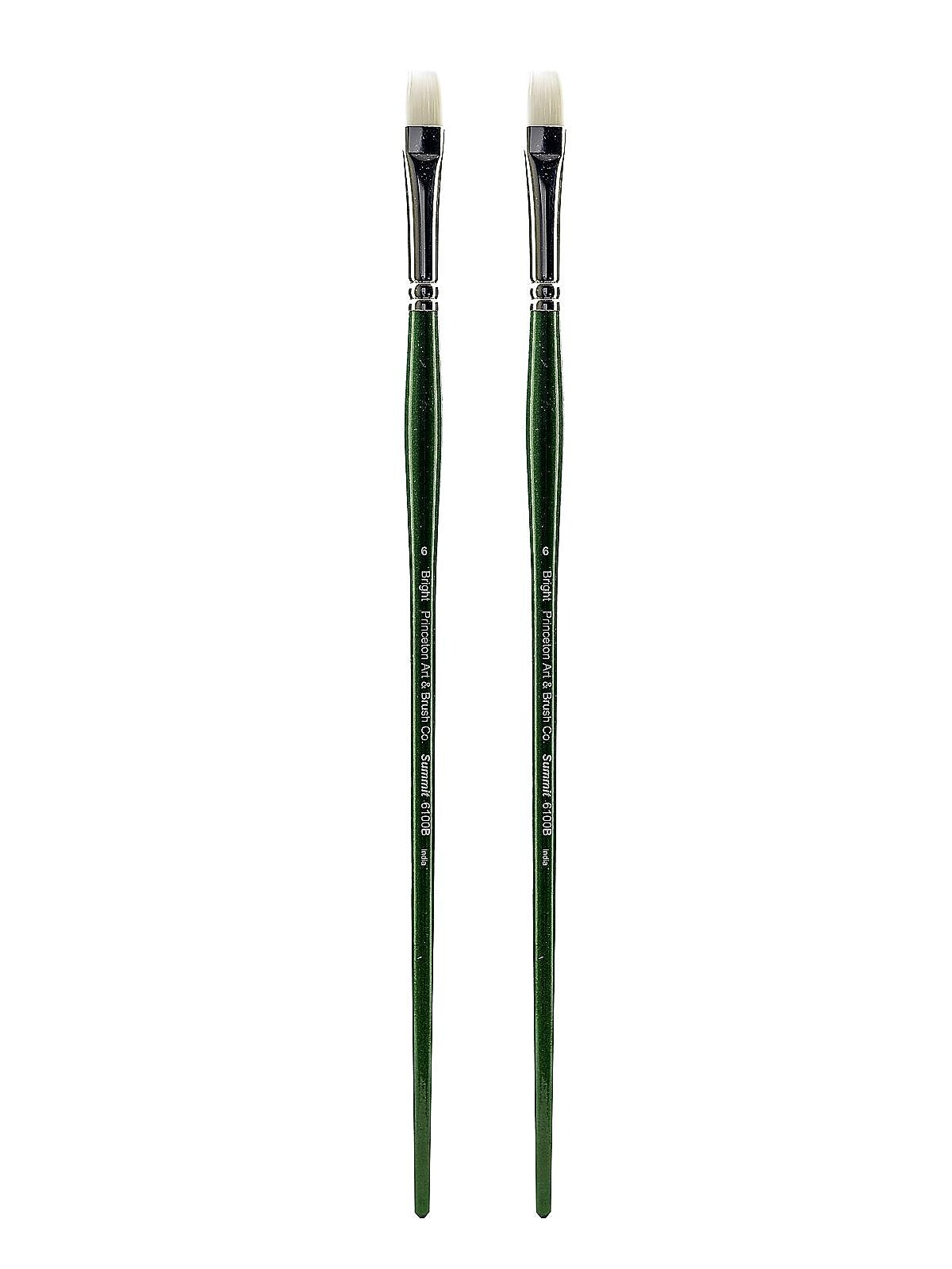 Princeton 6100 Summit White Synthetic Long Handle Brushes, 6 Bright, Pack of 2 (PK2-6100B-6)