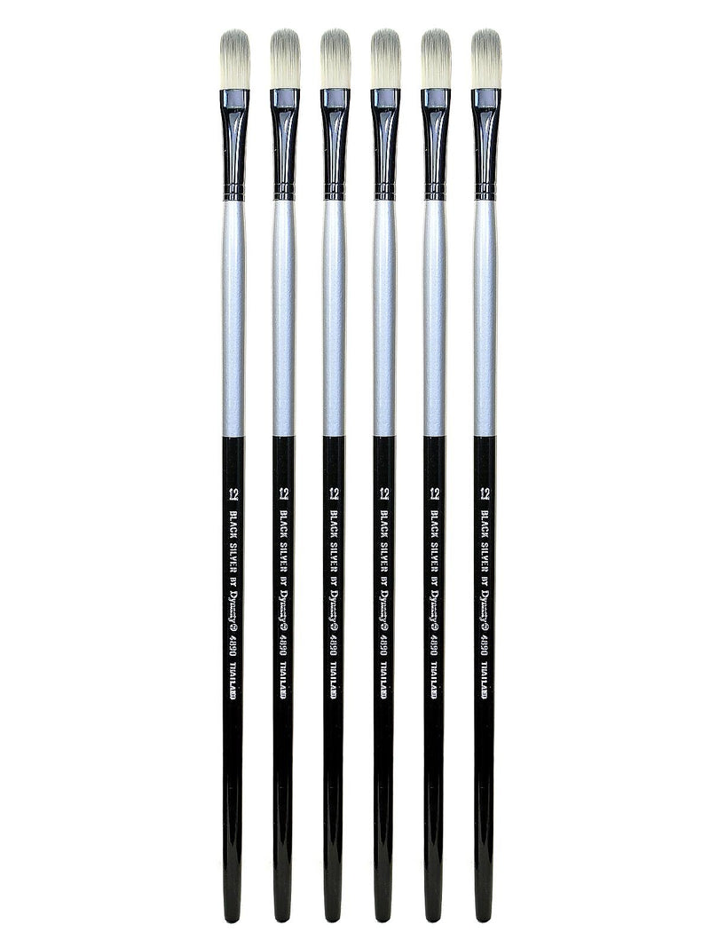 Dynasty Black Silver Filbert Long Handle 12, Pack of 6 (PK6-32863)