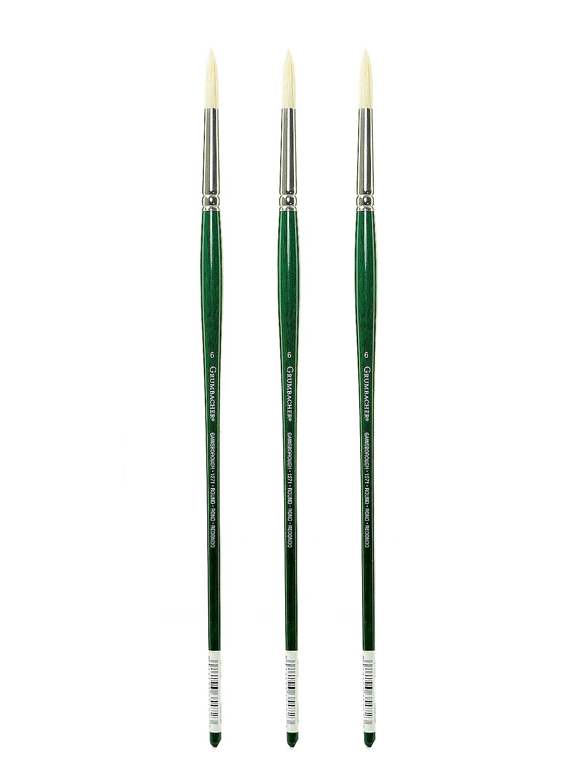 Grumbacher Gainsborough Oil and Acrylic Brushes, 6 Round, Pack of 3 (PK3-1271R.6)