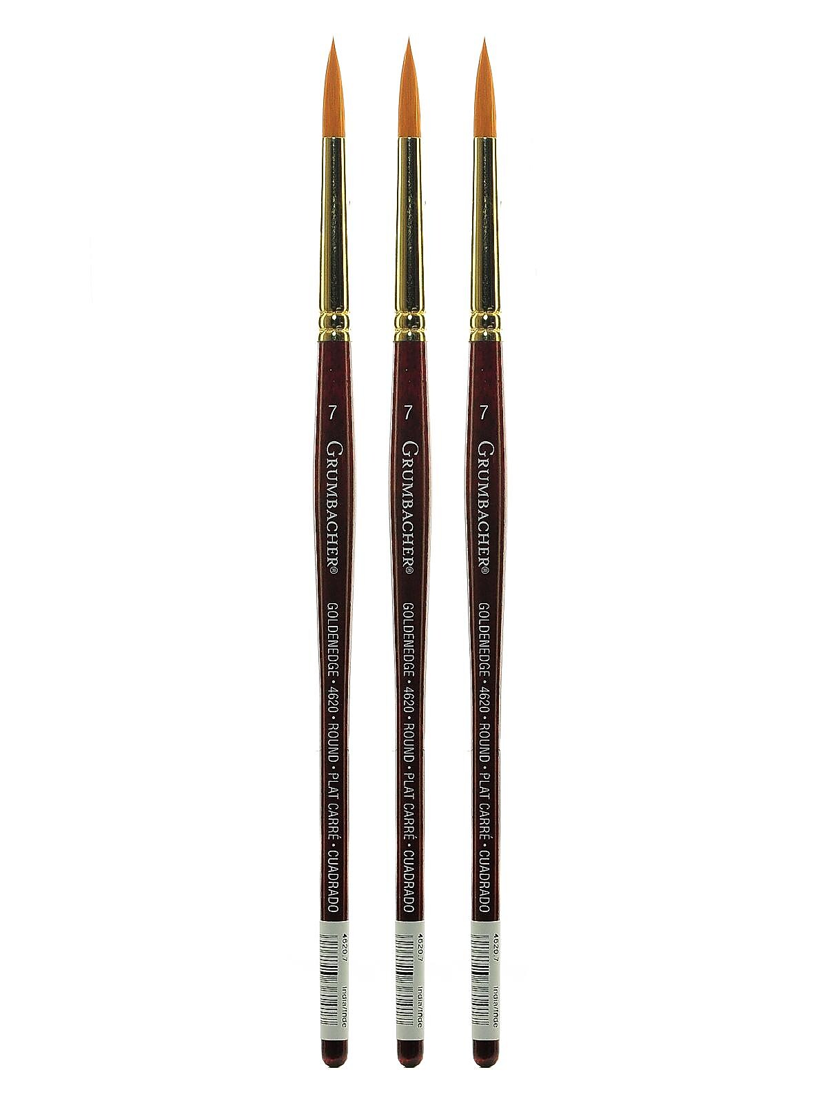 Grumbacher Goldenedge Watercolor Brushes, 7 Round, Pack of 3 (PK3-4620.7)