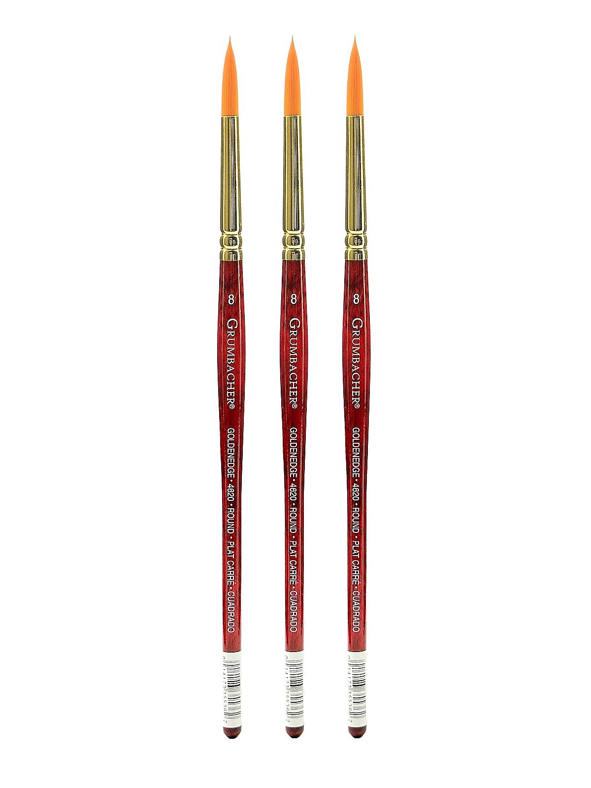 Grumbacher Goldenedge Watercolor Brushes 8 round [Pack of 3] (PK3-4620.8)