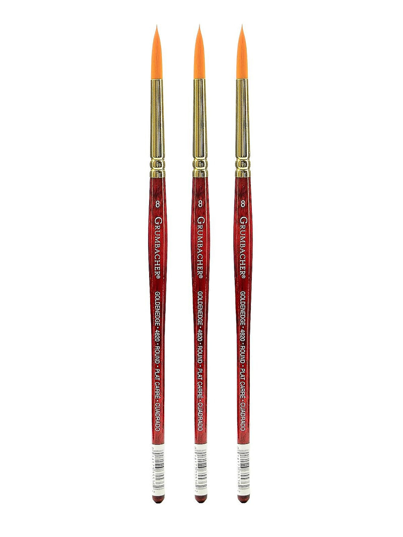 Grumbacher Goldenedge Watercolor Brushes 8 round [Pack of 3] (PK3-4620.8)