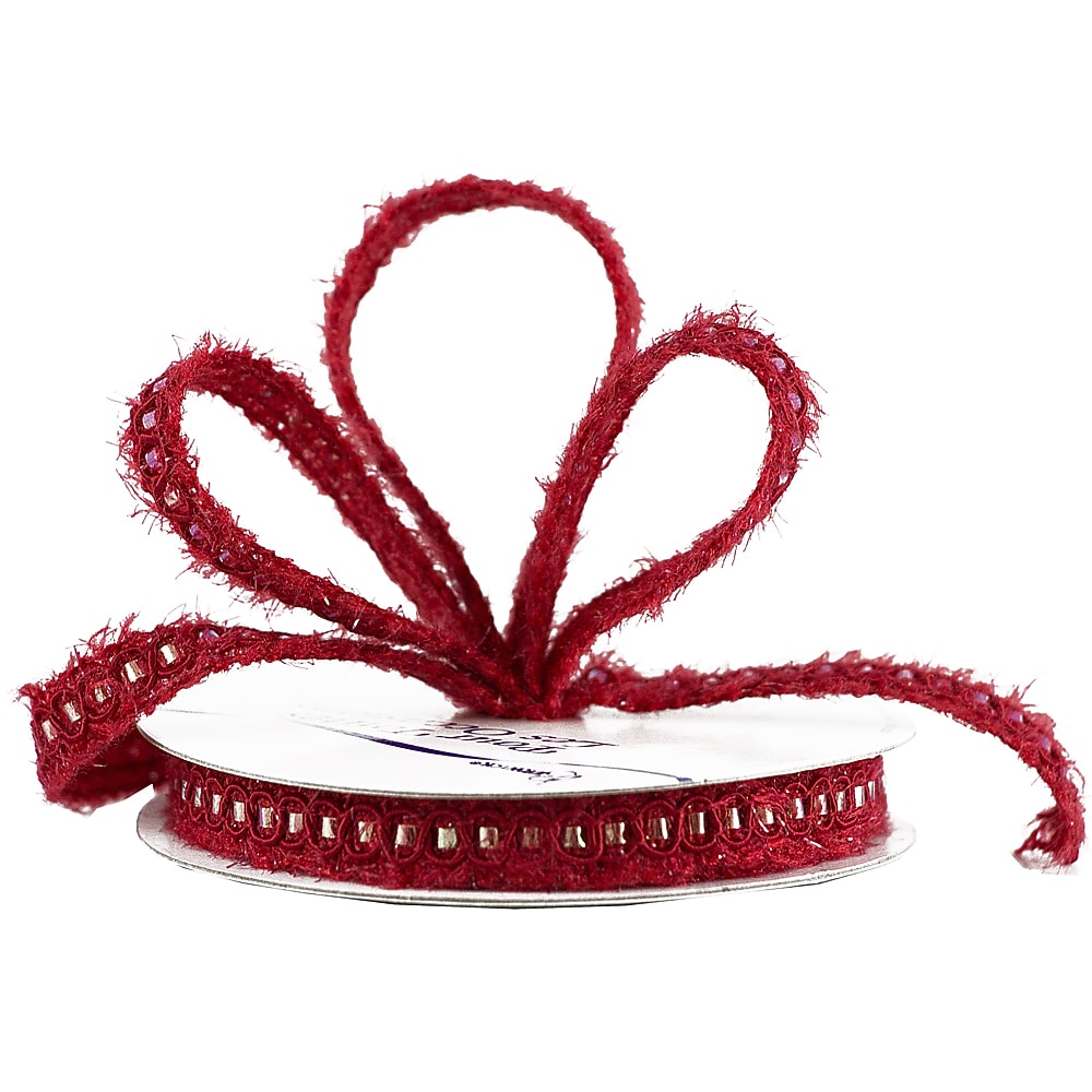 JAM Paper Nylon Knit Decorative Ribbon, Red Metallic (E797313)