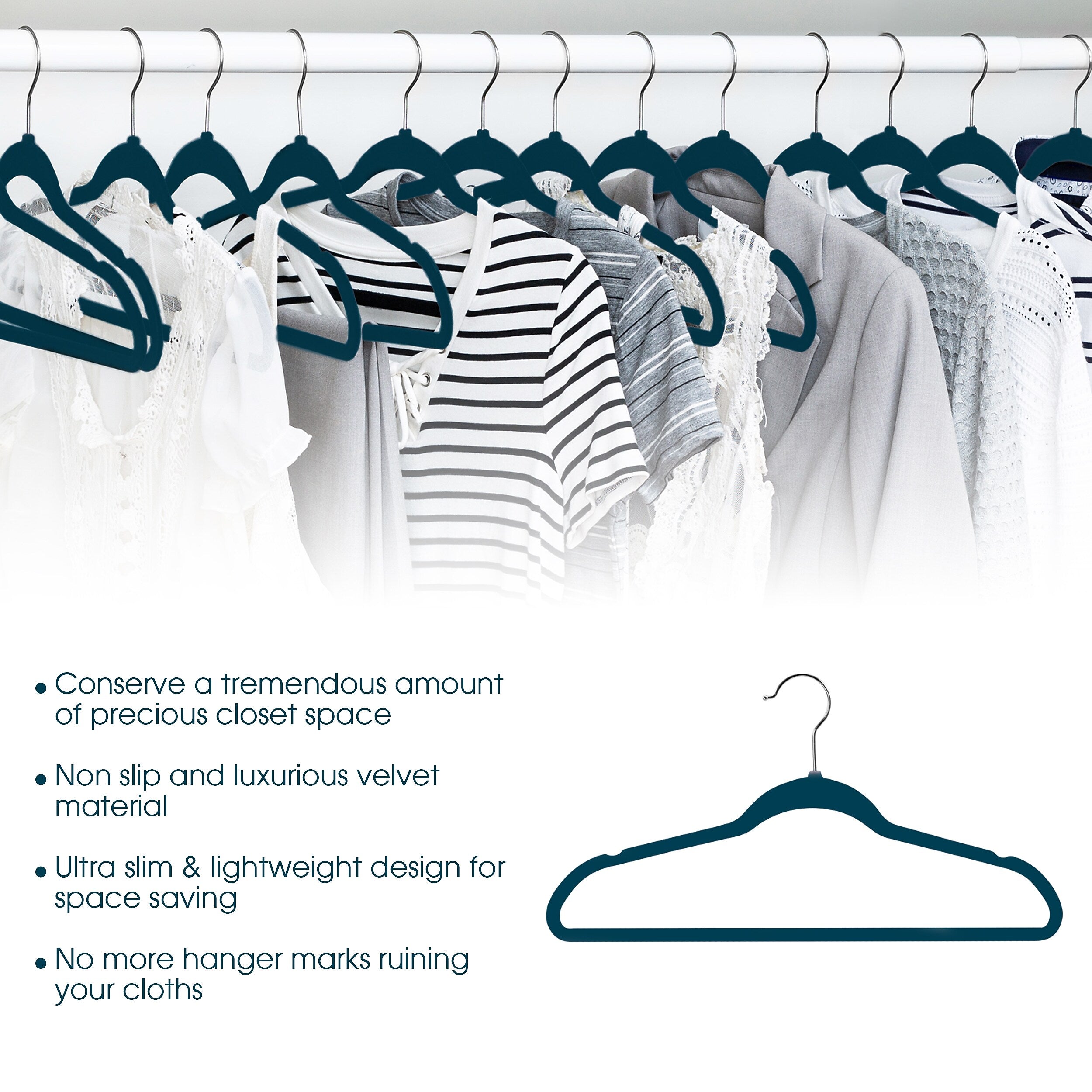 Elama Home Cloths Hanger, Slim Profile, 30 Piece Set (30PCHANGERBLUE)